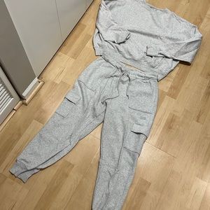 PINK heathered light gray sweat set